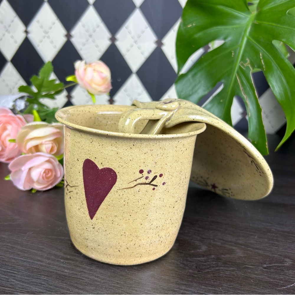 Studio Pottery Crock for Kitchen Utensils 4.5” + Underplate| Farmhouse Primitive - Picture 11 of 12